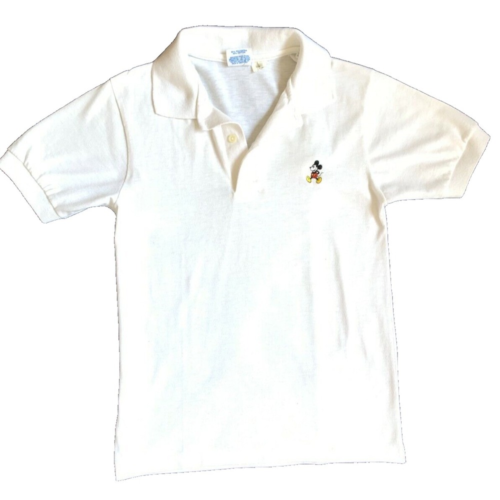 Vintage Walt Disney Productions Mickey Mouse Polo Shirt White Youth XL 14-16 USA